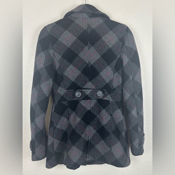 Aeropostale Wool Black, Gray and Pink Plaid Pea Coat Size Small - Picture 3 of 13